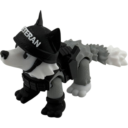 3D Printed Veteran Dog Figurine: Tactical Gear, Detachable Pistols - Made in USA
