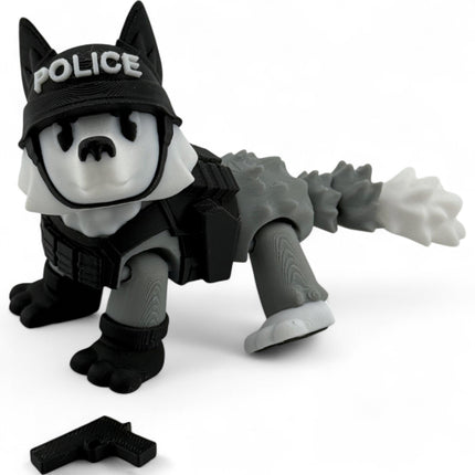 3D Printed Police Dog Figurine, Detachable Pistols, Realistic Design, Durable USA-Made Display Piece