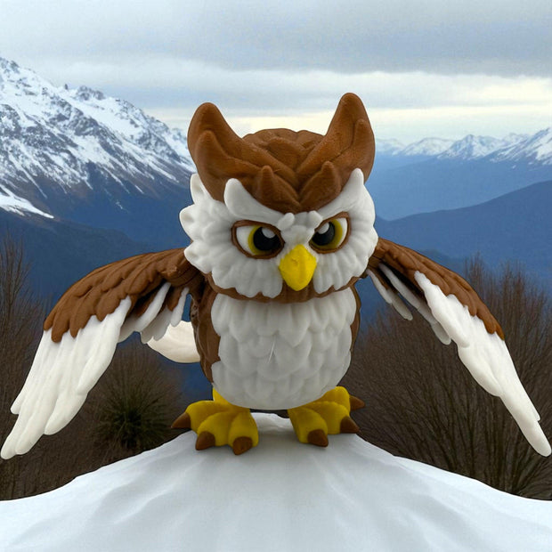 3D Printed Owl Sculpture: Movable Wings, Lifelike Decor
