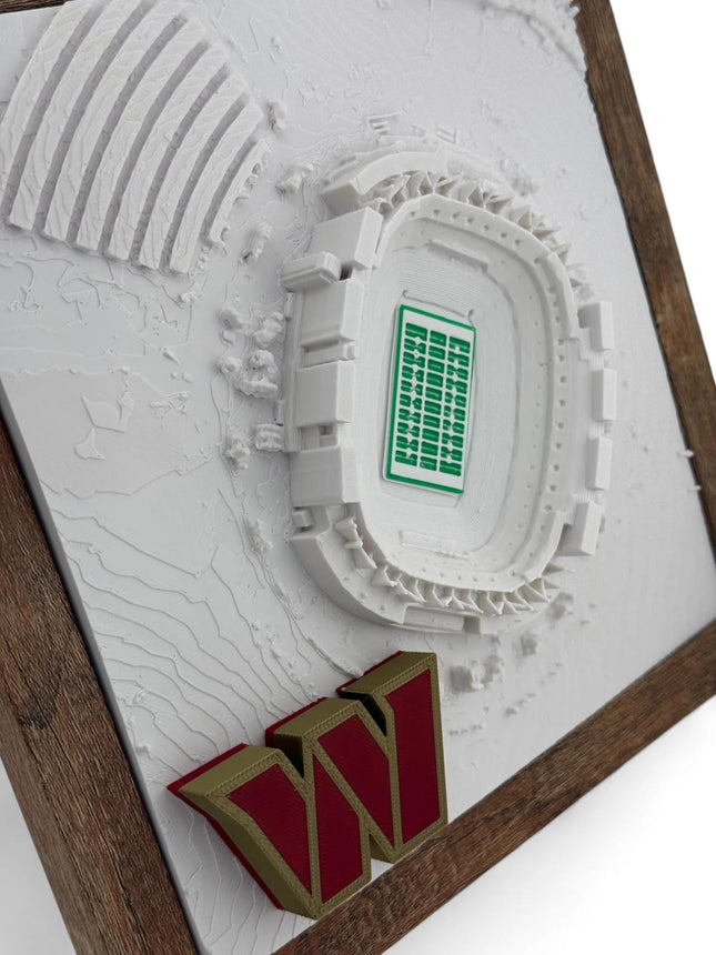 Washington Commanders 3D Printed Topographic Map Art with raised logo