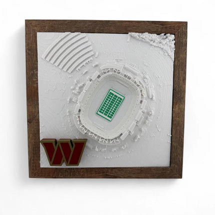Washington Commanders 3D Printed Topographic Map Art with raised logo
