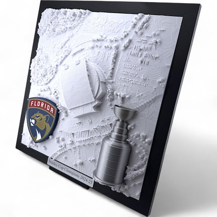 Florida Panthers 2025 Stanley Cup Champions Framed Topographical Map Art Amerant Bank Arena Wall Decor