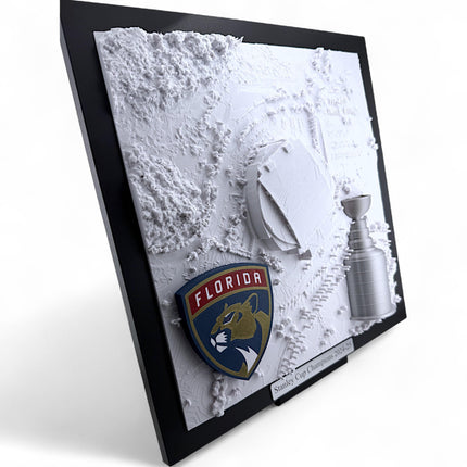 Florida Panthers 2025 Stanley Cup Champions Framed Topographical Map Art Amerant Bank Arena Wall Decor