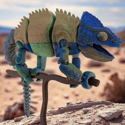 Realistic 3D Printed Chameleon on Branch Figurine - Detailed Animal Sculpture, Unique Desk Decor, Nature Lover Gift