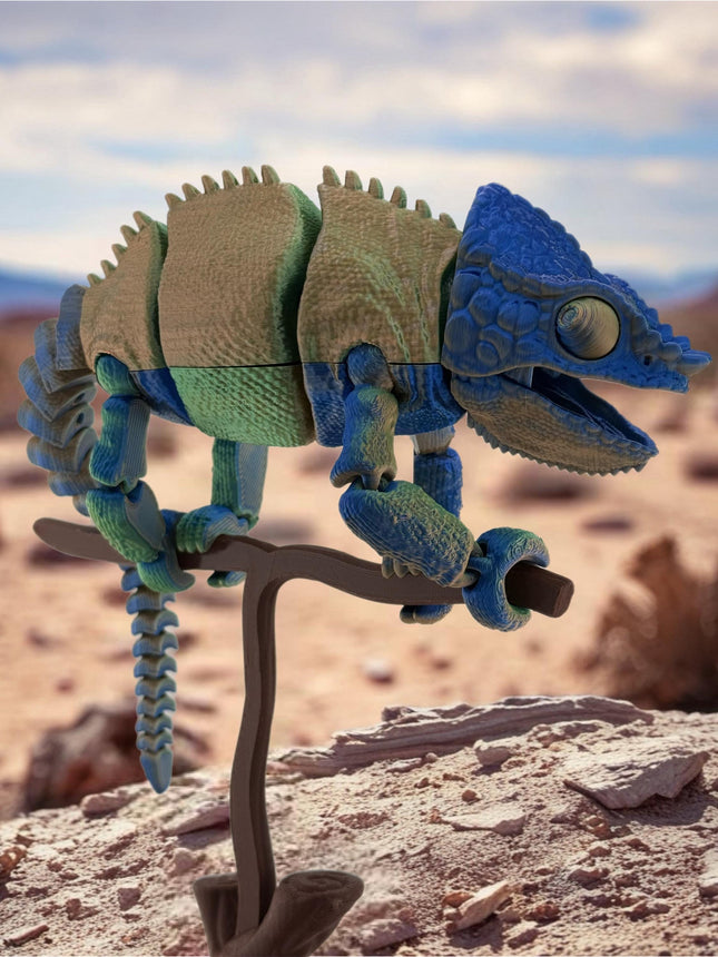 Realistic 3D Printed Chameleon on Branch Figurine - Detailed Animal Sculpture, Unique Desk Decor, Nature Lover Gift