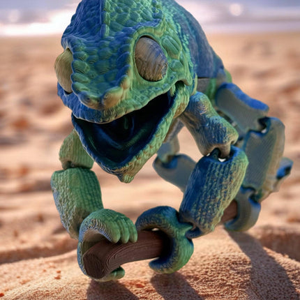 Realistic 3D Printed Chameleon on Branch Figurine - Detailed Animal Sculpture, Unique Desk Decor, Nature Lover Gift