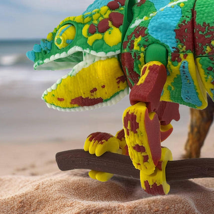 Realistic 3D Printed Chameleon on Branch Figurine - Detailed Animal Sculpture, Unique Desk Decor, Nature Lover Gift