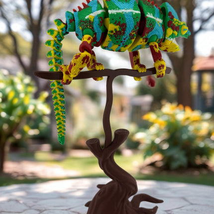Realistic 3D Printed Chameleon on Branch Figurine - Detailed Animal Sculpture, Unique Desk Decor, Nature Lover Gift