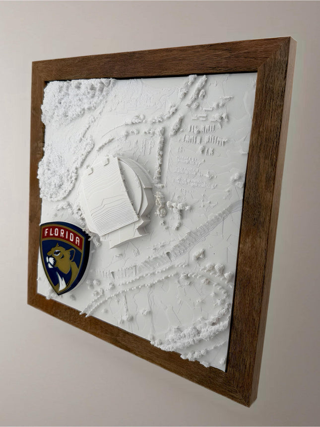 Florida Panthers - Framed Topographical Map Art of Amerant Bank Arena (3D Raised Logo)
