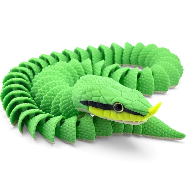 Rhinoceros Ratsnake Figurine, Articulated 27 Inch Flexi Snake with Glass Eyes, 3D Printed Reptile Decor