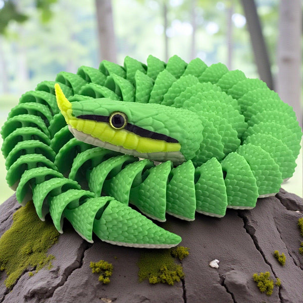 3D Printed Articulated Rhinoceros Ratsnake with Realistic Glass Eyes – 27 Inches Long