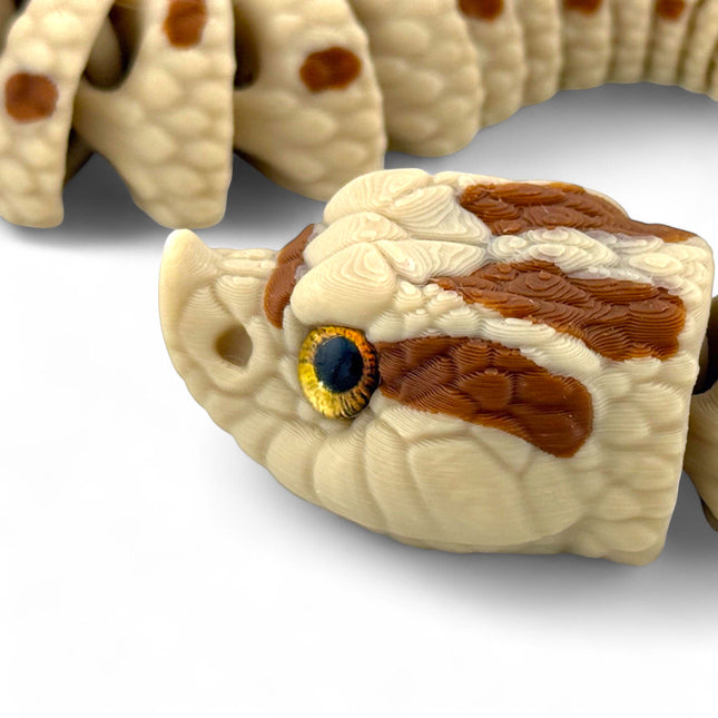 3D Printed Hognose Snake Sculpture: Glass Eyes, Lifelike Reptile Decor