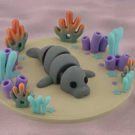 3D Printed Manatee Ocean Coral Reef Diorama Terrarium Figurine Decorative Marine Life Sculpture Gift