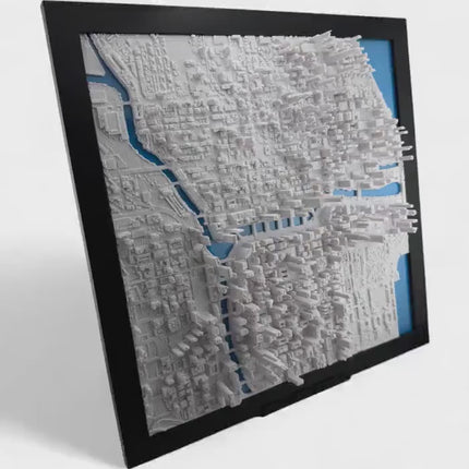 Chicago Illinois Map Art Framed Wall Decor | Topographical City Map Wall Art | Modern 3D Geographic Home Office Decor