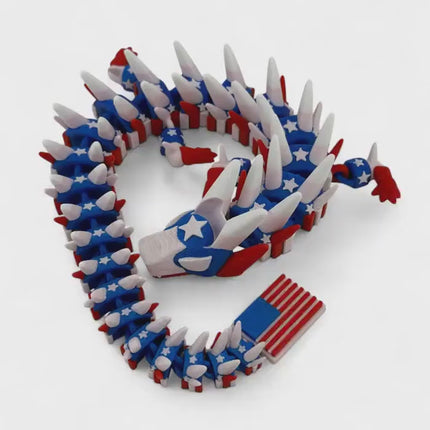 3D Printed USA Patriot Dragon Figurine – Unique American Dragon Sculpture Decor & Gift for Home or Office