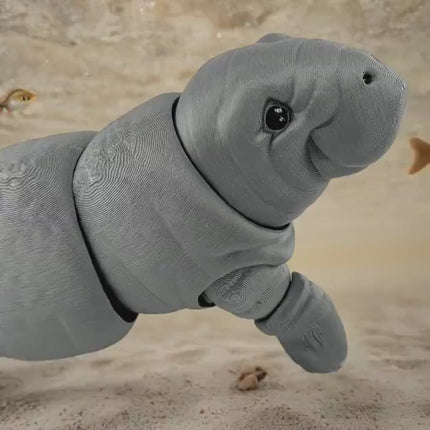 Flexible 3D Printed Manatee Figurine | Realistic Sea Animal Sculpture, Posable Desk Decor & Gift for Ocean Lovers