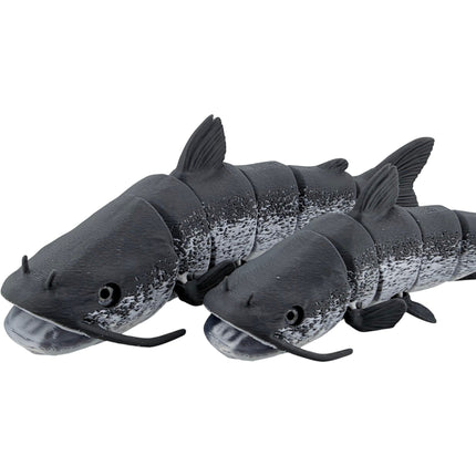 Tidal 3D Printed articulated catfish figures with mottled black and white finish and realistic whiskers