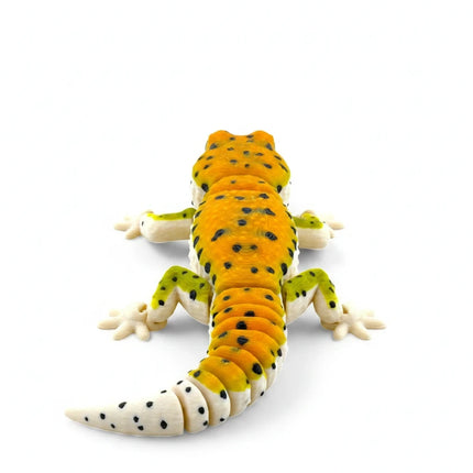 Tidal 3D Printed orange gradient leopard gecko figurine with realistic glass eyes and detailed textured scales.